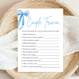 Dusty Blue Bow Couple Trivia Bridal Shower Game  Invitation