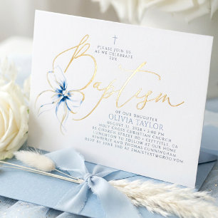 Dusty Blue Bow Elegant Minimalist Modern Baptism