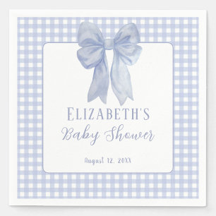 Dusty Blue Bow Gingham Baby Shower Napkins