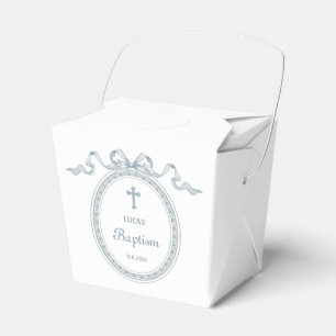 Dusty Blue Bow Greek Frame Baptism Take Out Favour Box