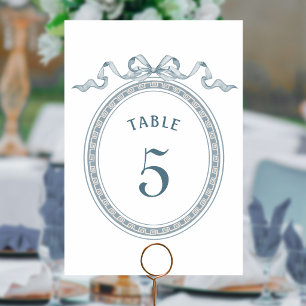 Dusty Blue Bow Greek Frame Table Number