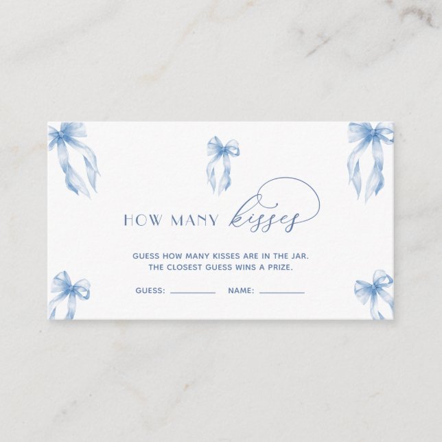 Dusty Blue Bow Guess How Many Kisses Game Enclosure Card (Front)