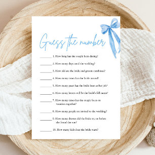 Dusty Blue Bow Guess the Number Bridal Shower Game Invitation