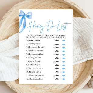 Dusty Blue Bow Honey Do List Bridal Shower Game Invitation