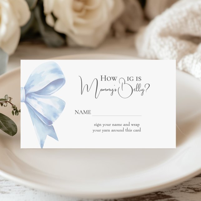 Dusty Blue Bow How Big Is Mummy Belly Baby Shower  Enclosure Card (Creator Uploaded)