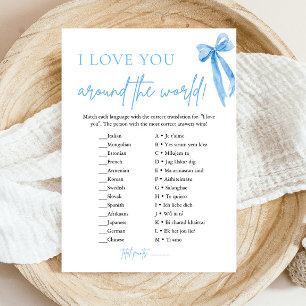 Dusty Blue Bow I Love You Around the World Game Invitation