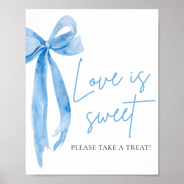 Dusty Blue Bow Love is Sweet Treat Favour Sign (Front)