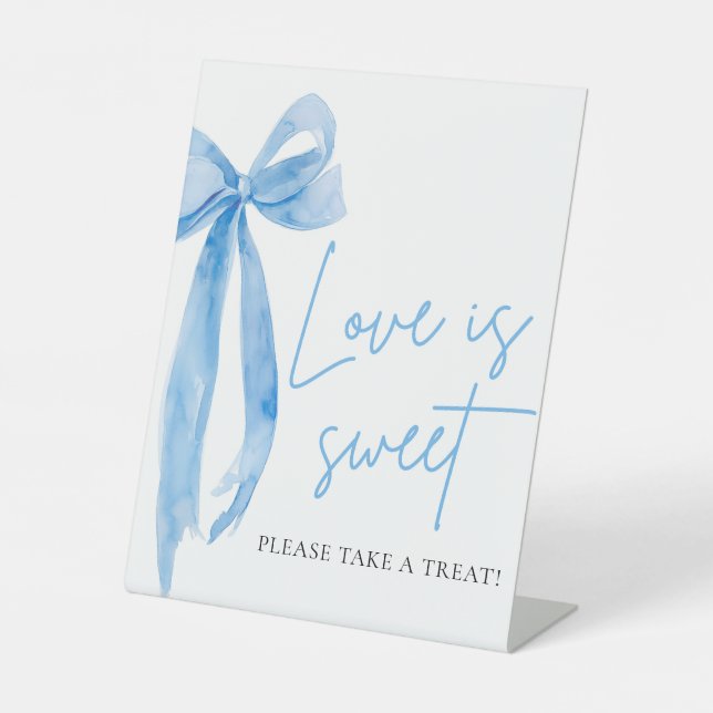 Dusty Blue Bow Love is Sweet Treat Favour Sign (Front)