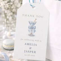 Dusty Blue Bow Martini Baby Boy Shower Thank You
