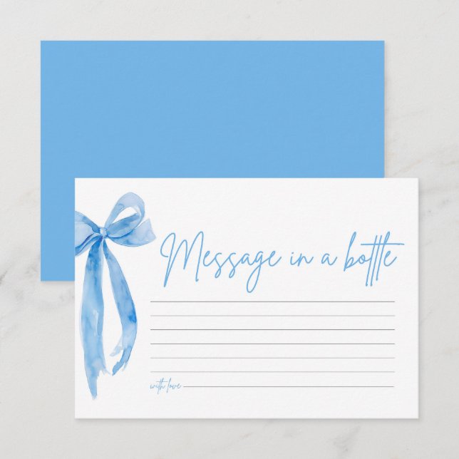 Dusty Blue Bow Message In A Bottle Game Card (Front/Back)