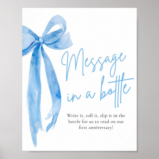 Dusty Blue Bow Message In A Bottle Sign Game (Front)