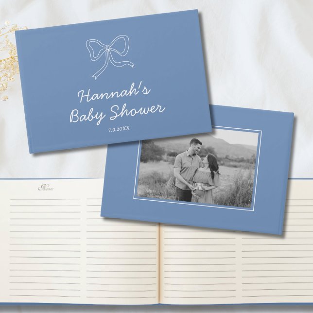 Dusty Blue Bow Personalised Baby Shower Guest Book (Dusty Blue Bow Personalized Baby Shower Guest Book)