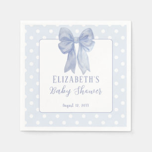 Dusty Blue Bow Polka Dots Baby Shower Napkins