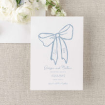 Dusty Blue Bow Save the Date Invitation