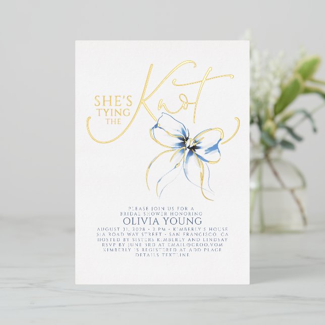 Dusty Blue Bow She's Tying The Knot Bridal Shower (Standing Front)