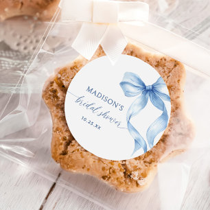 Dusty Blue Bow She's Tying The Knot Bridal Shower Classic Round Sticker