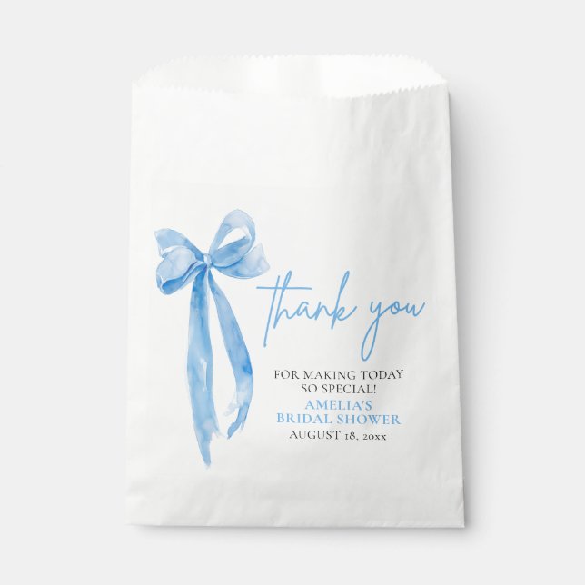 Dusty Blue Bow She's Tying the Knot Bridal Shower Favour Bag (Front)