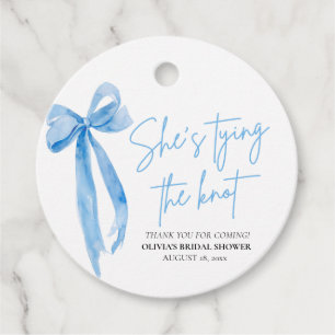 Dusty Blue Bow She's Tying the Knot Bridal Shower Favour Tags