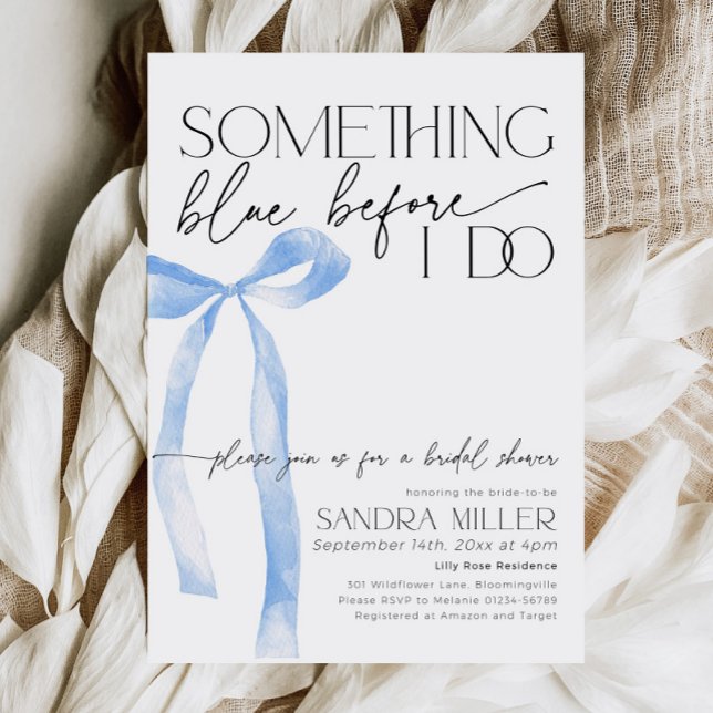 Dusty Blue Bow Shes Tying the Knot Bridal Shower Invitation (Creator Uploaded)