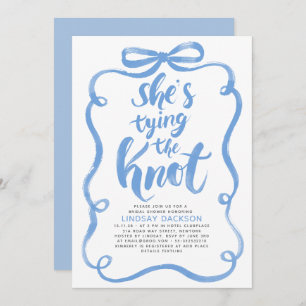Dusty Blue Bow She's Tying The Knot Bridal Shower Invitation