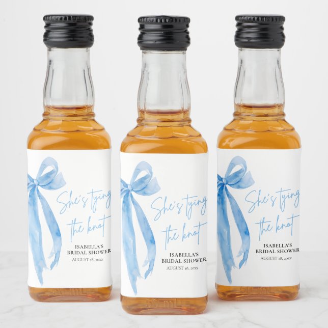 Dusty Blue Bow She's Tying the Knot Bridal Shower  Liquor Bottle Label (Bottles)