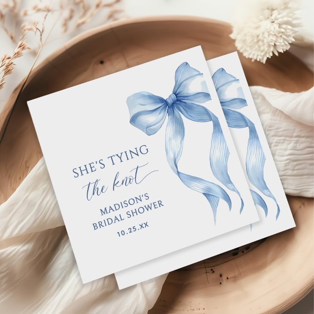 Dusty Blue Bow She's Tying The Knot Bridal Shower Napkin (Creator Uploaded)