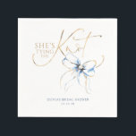 Dusty Blue Bow She's Tying the Knot Bridal Shower Napkin<br><div class="desc">Add a charming and unique touch to your “She’s Tying the Knot” bridal shower with these elegant dusty blue and gold bow paper napkins. Featuring a delicate watercolor ribbon, they bring just the right balance of whimsy and sophistication to your table décor. Perfect for dessert tables, cake and cupcake displays,...</div>