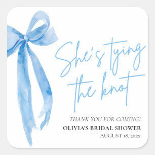Dusty Blue Bow She's Tying the Knot Bridal Shower Square Sticker