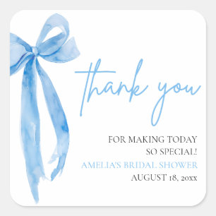 Dusty Blue Bow She's Tying the Knot Bridal Shower Square Sticker