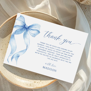 Dusty Blue Bow She's Tying The Knot Bridal Shower Thank You Card