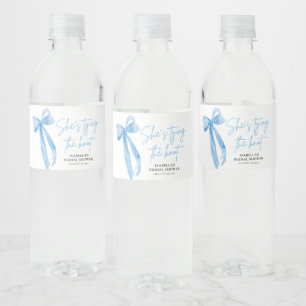 Dusty Blue Bow She's Tying the Knot Bridal Shower  Water Bottle Label