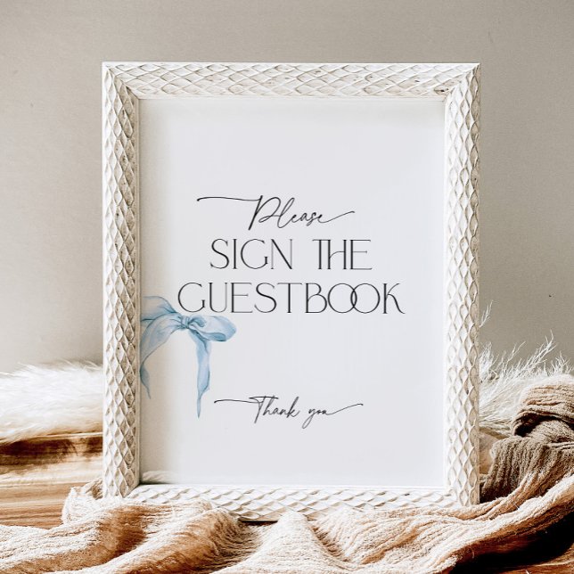 Dusty Blue Bow Sign the Guestbook Pedestal Sign (Creator Uploaded)