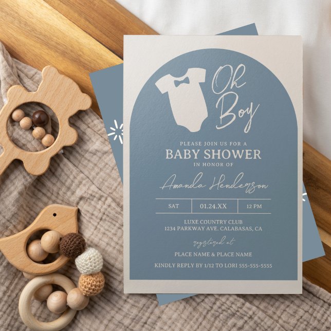 Dusty Blue Bow Tie Baby Shower Invitation (Creator Uploaded)