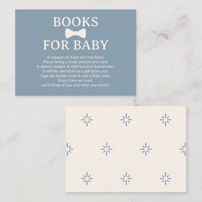 Dusty Blue Bow Tie Books for Baby Enclosure Card (Front/Back)