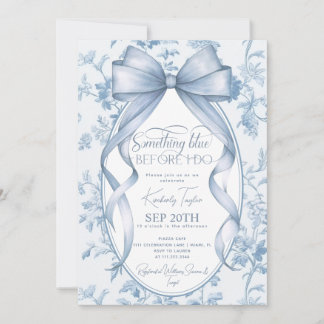Dusty Blue Bow Toile Something Blue Bridal Shower Invitation