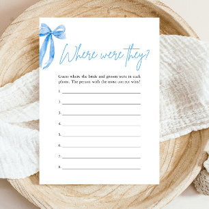 Dusty Blue Bow Where Were They Bridal Shower Game Invitation