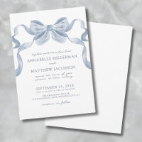 Dusty Blue Bow Whimsical Elegant Wedding Invitatio