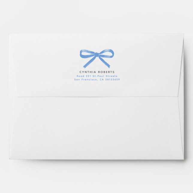 Dusty Blue Bow Whimsical Modern Elegant Retro Chic Envelope (Back (Top Flap))
