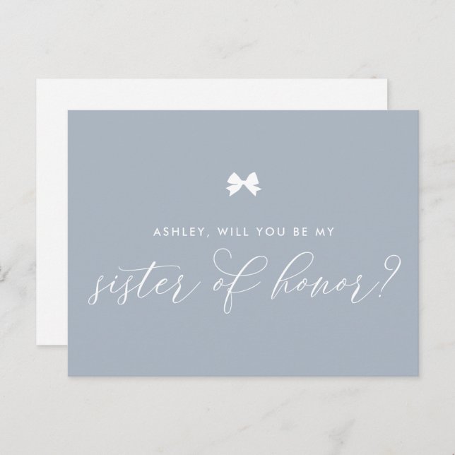Dusty Blue Bow Will You Be My Sister of Honour Postcard (Front/Back)