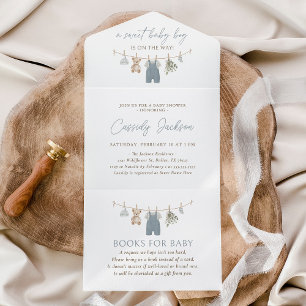 Dusty Blue Boy Baby Clothes Baby Shower All In One Invitation