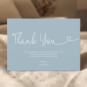 Dusty Blue Boy Baby Shower Script Heart Thank You Card