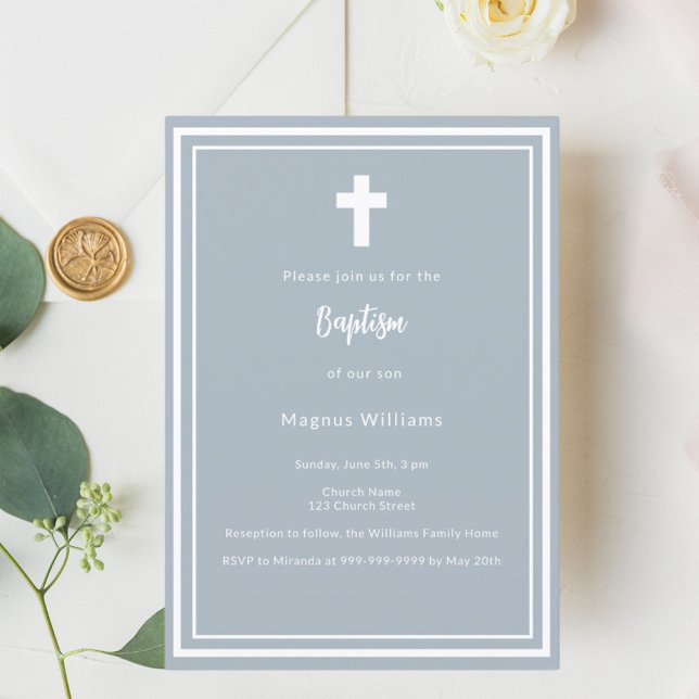 Dusty blue boy Baptism Invitation (Creator Uploaded)