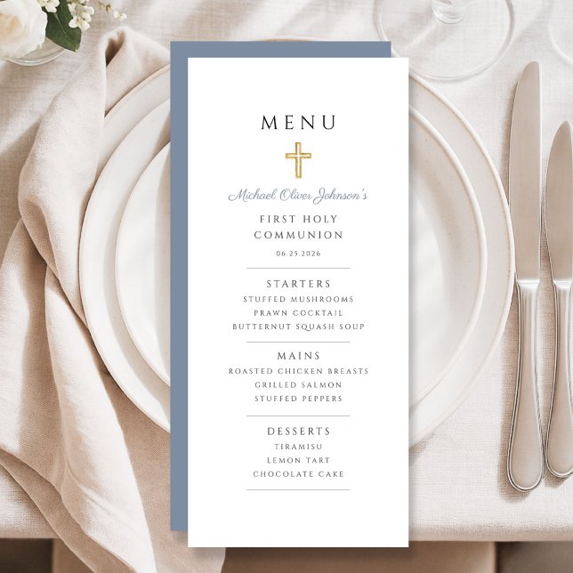 Dusty Blue Boy First Communion Menu (Dusty Blue Boy First Communion Menu)