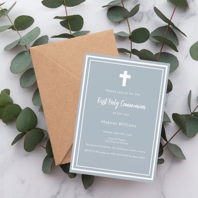 Dusty blue boy First Holy Communion Invitation (Creator Uploaded)