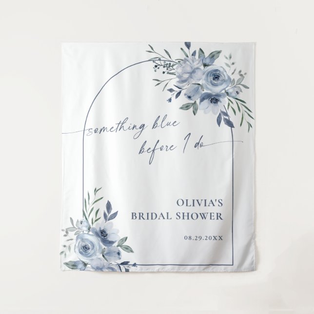 Dusty Blue Bridal Shower Arch Photo Backdrop Tapestry (Front)