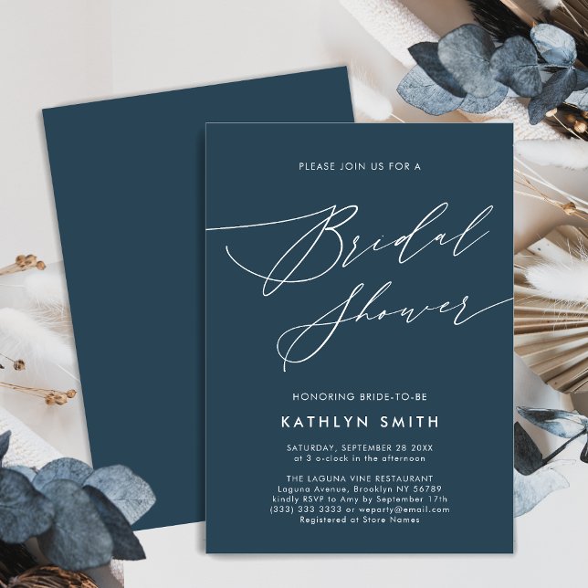 Dusty Blue Bridal Shower Elegant Script Minimalist Invitation (Creator Uploaded)