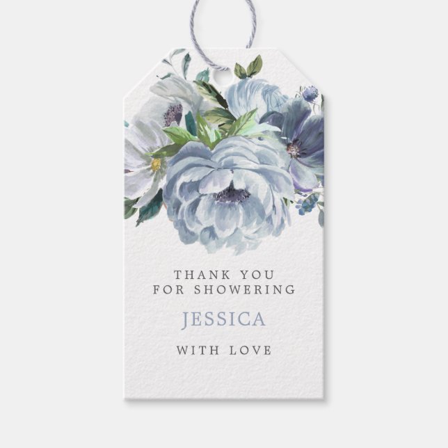 Dusty Blue Bridal Shower Favour Tag (Front)