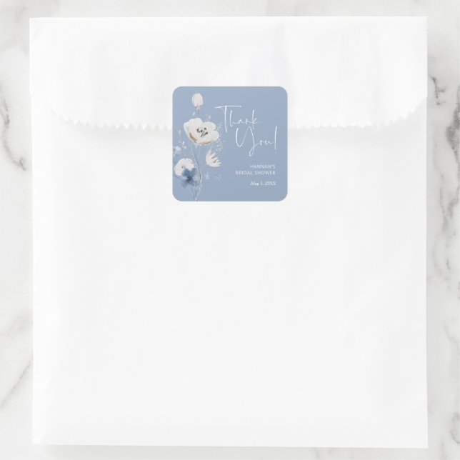 Dusty Blue Bridal Shower Favour Thank You Square Sticker (Bag)