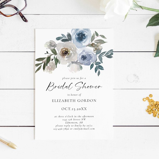 Dusty Blue Bridal Shower Floral Elegant Script Invitation (Creator Uploaded)