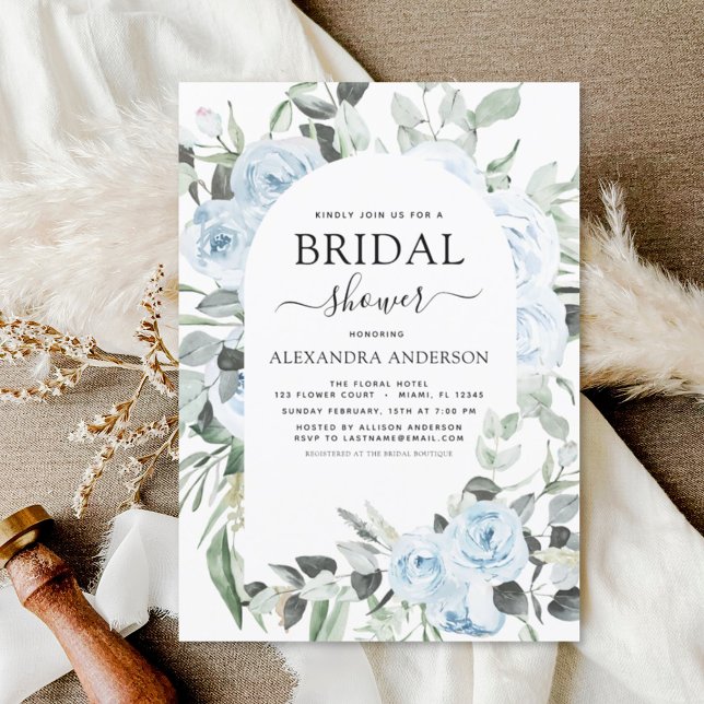 Dusty Blue Bridal Shower Floral Greenery Invitatio Invitation (Creator Uploaded)